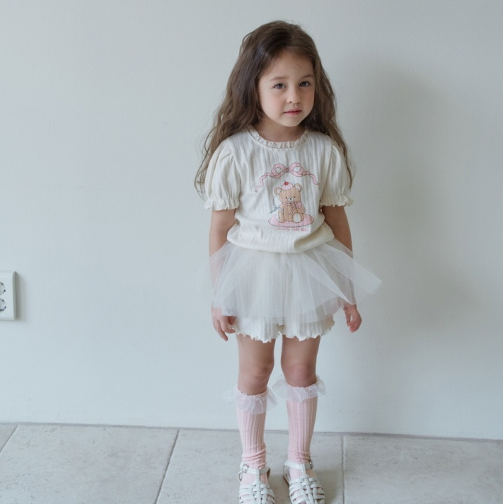 [K-Premium] Lace-Trimmed Puff Sleeve Set