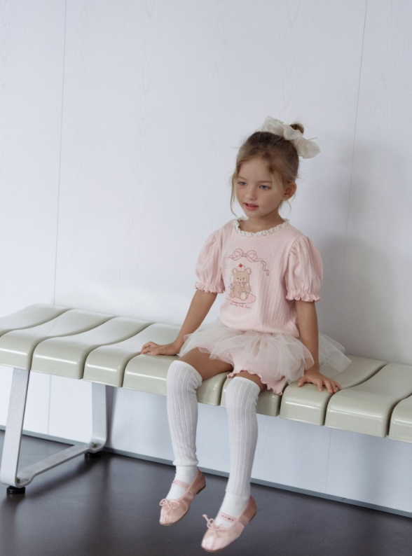 [K-Premium] Lace-Trimmed Puff Sleeve Set
