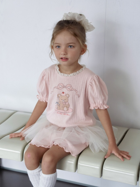 [K-Premium] Lace-Trimmed Puff Sleeve Set