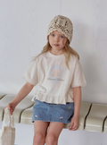 [K-Premium] Lace Sleeve &amp; Waist Ruffle T-Shirt