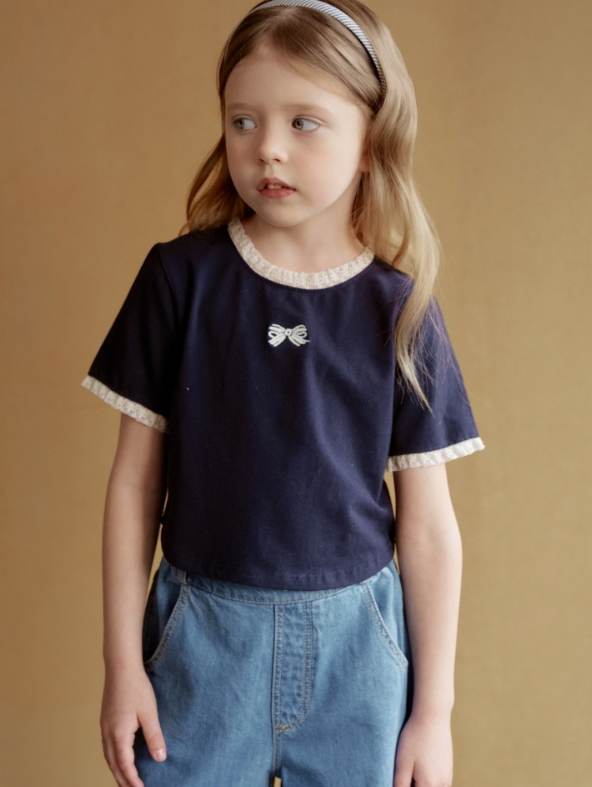 [K-Premium] Lace Trim &amp; Mini Ribbon T-Shirt
