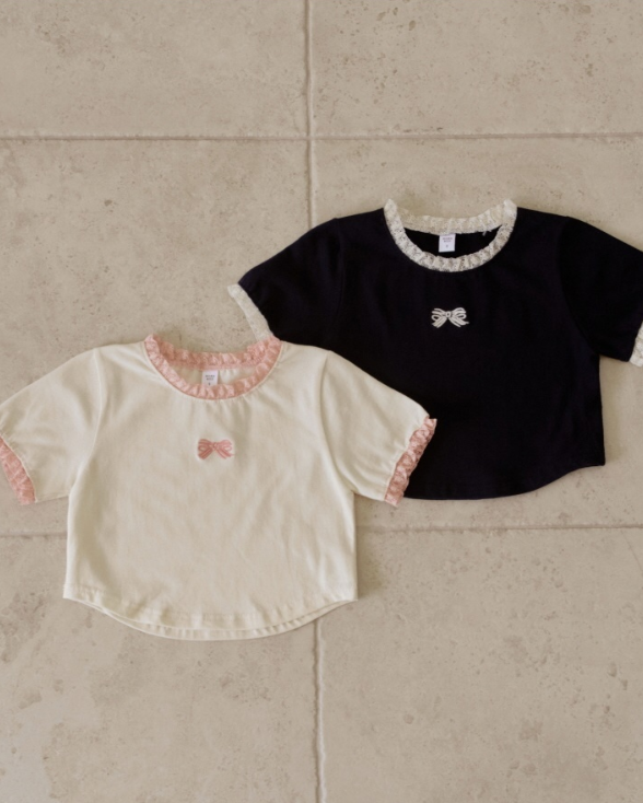 [K-Premium] Lace Trim &amp; Mini Ribbon T-Shirt