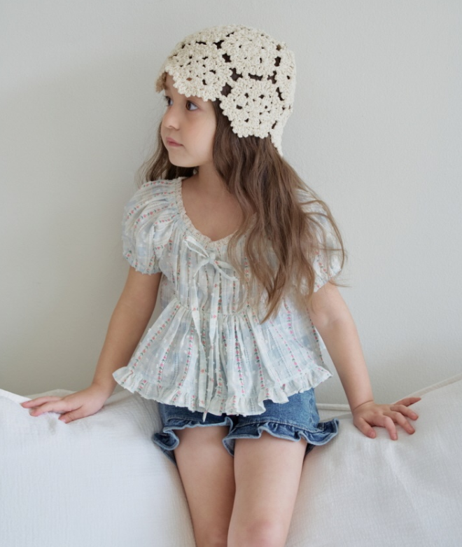 [K-Premium] Floral Ribbon Lace Blouse
