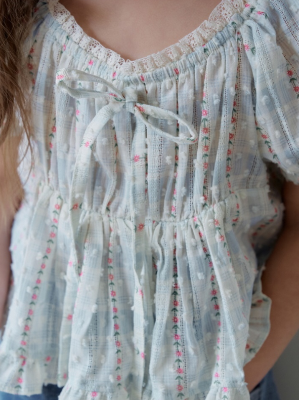 [K-Premium] Floral Ribbon Lace Blouse