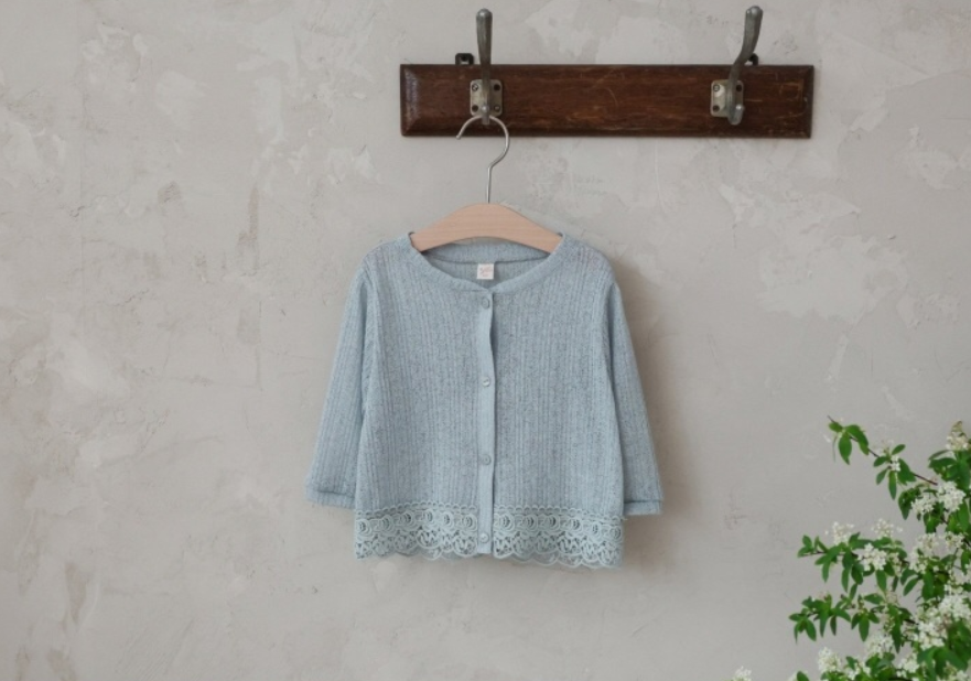 [K-Premium] Embroidery Hem 3/4 Sleeve Cardigan