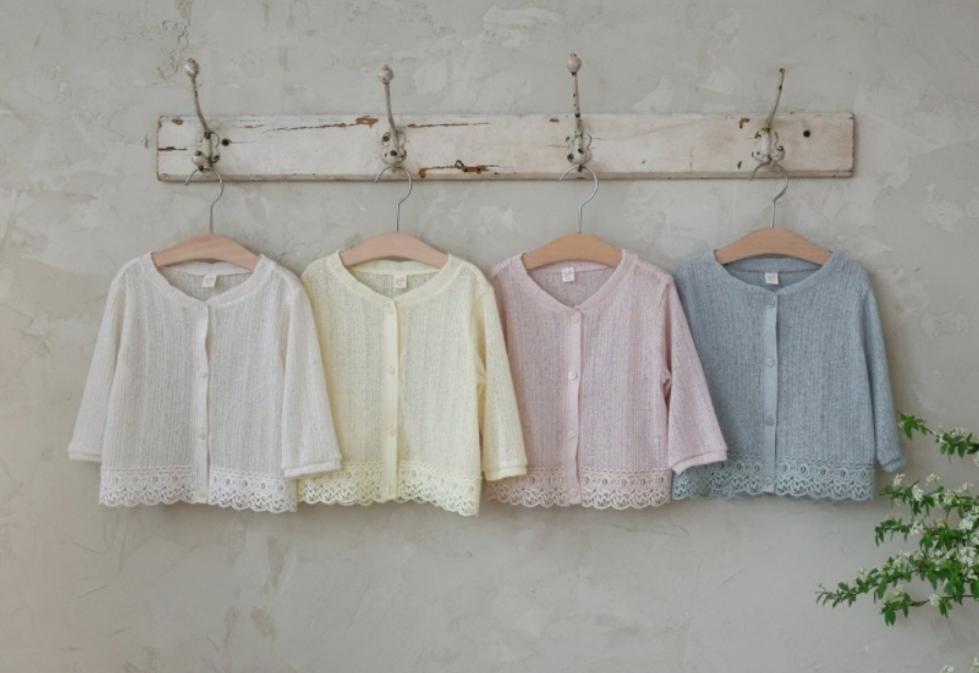 [K-Premium] Embroidery Hem 3/4 Sleeve Cardigan