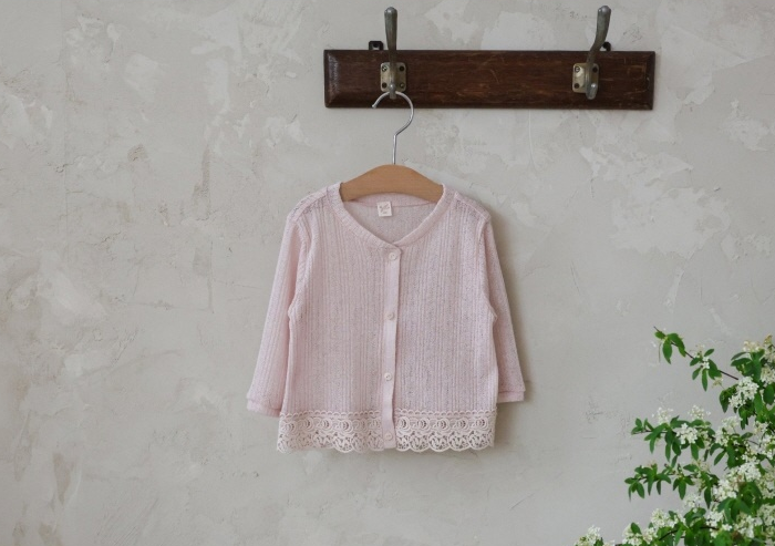 [K-Premium] Embroidery Hem 3/4 Sleeve Cardigan