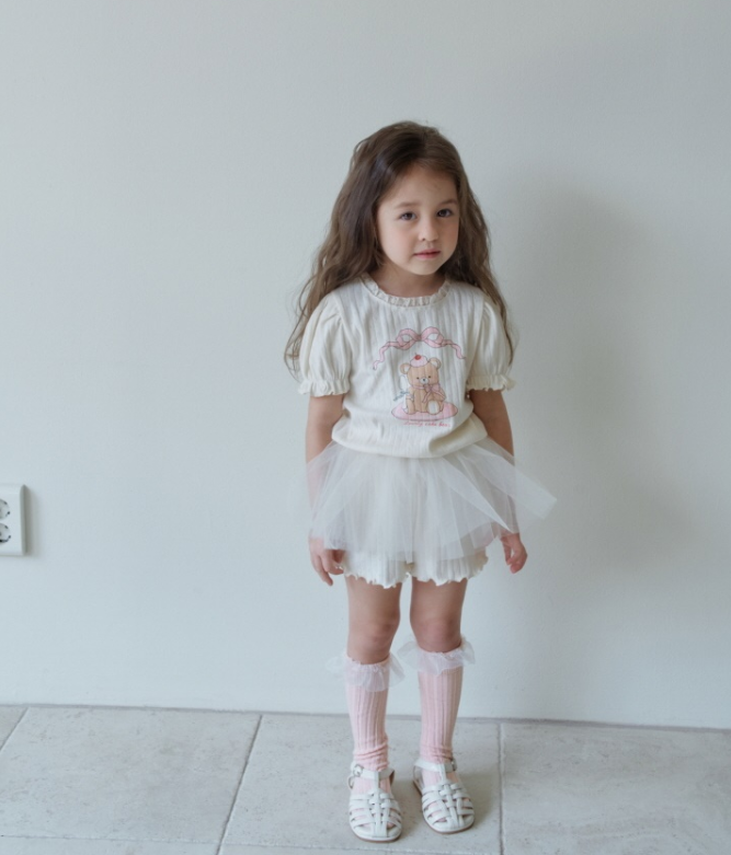 [K-Premium] Lace-Trimmed Puff Sleeve Set