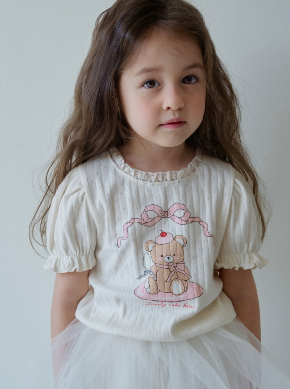 [K-Premium] Lace-Trimmed Puff Sleeve Set
