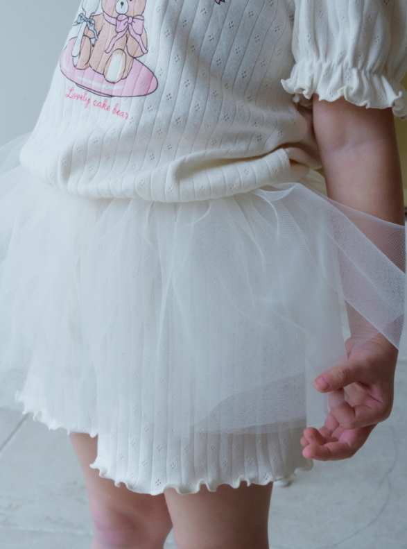 [K-Premium] Lace-Trimmed Puff Sleeve Set